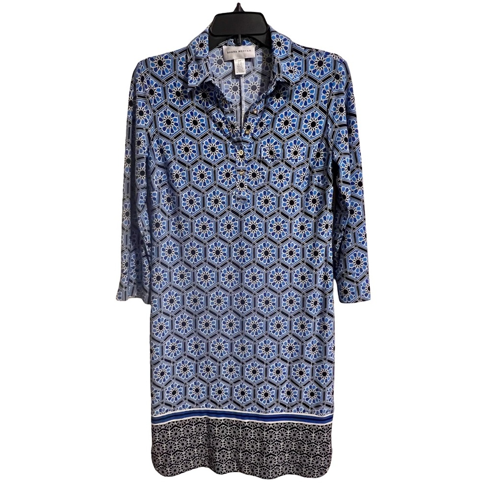 Donna Morgan Woman’s Blue 3/4 Sleeve Notched Collar Shirt Dress
